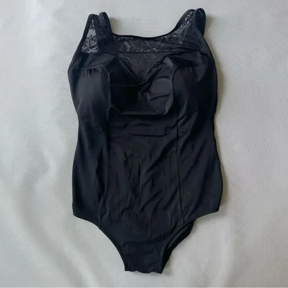 Longitude Women’s Black Lace Design Bathing Suit Style RW24100 Women’s Size 20W - Picture 1 of 9